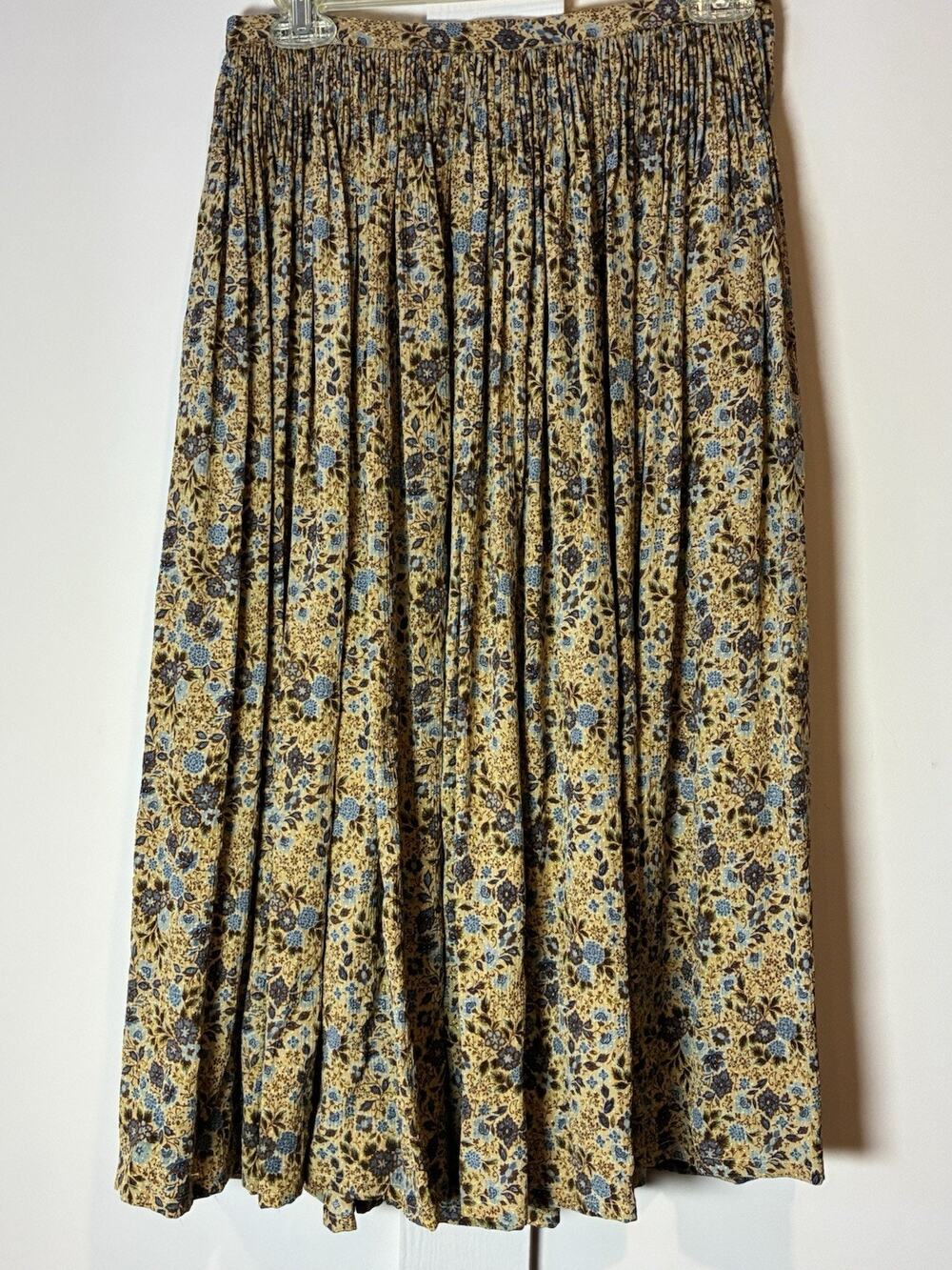 Vintage Geoffrey Beene Pleat Crinkle Floral Skirt Gold / Brown / Blue Size 4/6